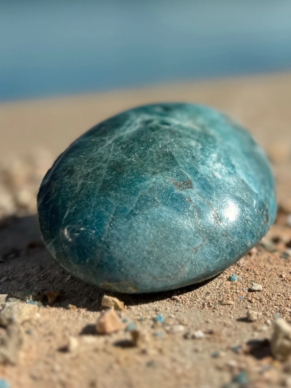 Madagascar Ocean Blue Apatite Meditation Palm Stone Crystal